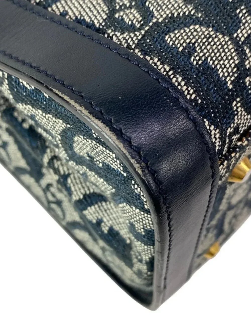 DIOR/ChristianDior Logogram White Dark Navy Jacquard Leather Handbag